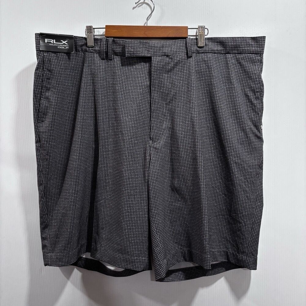 New RLX Ralph Lauren Houndstooth Performance Golf Shorts Size 42 NWT Gray